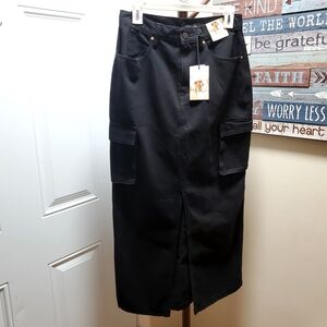 Sincerely Jules Black Cargo Midi Skirt with Front Slit